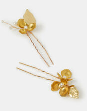 2-Pack Metallic Floral Hair Pins, , large