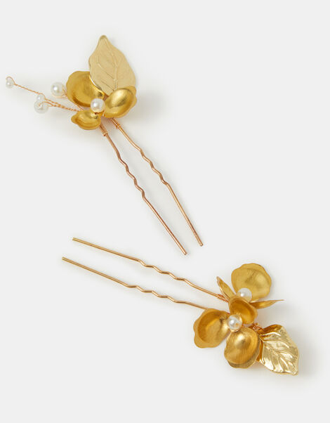 2-Pack Metallic Floral Hair Pins, , large