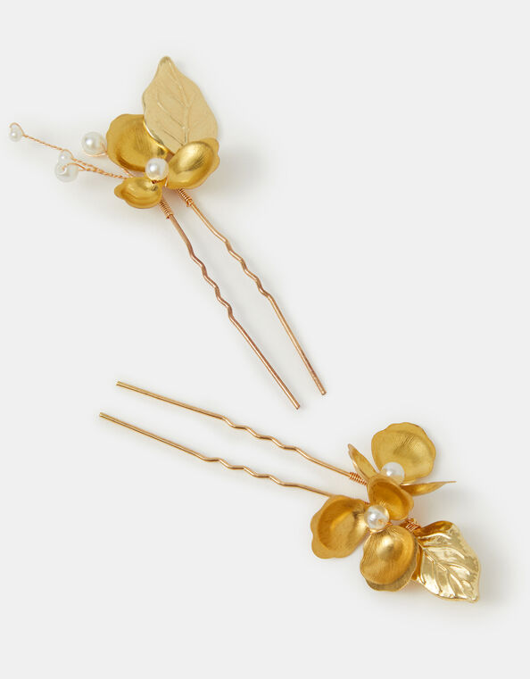 2-Pack Metallic Floral Hair Pins, , large