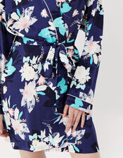 Leila Floral Satin Robe, Blue (NAVY), large