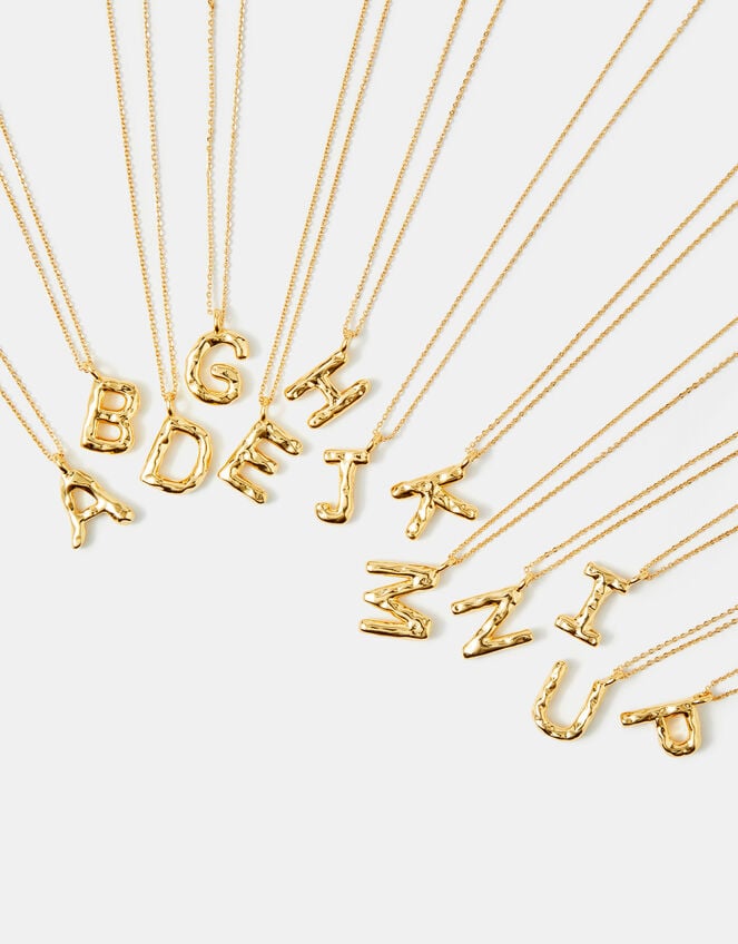 14ct Gold-Plated Molten Initial Pendant Necklace, Gold (GOLD), large