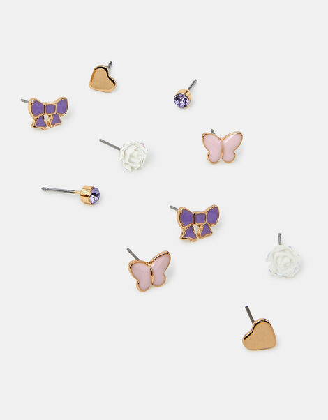 5-Pack Girls Butterfly Bow Stud Earrings, , large