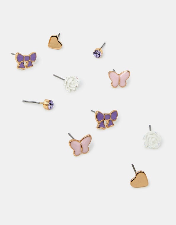 5-Pack Girls Butterfly Bow Stud Earrings, , large