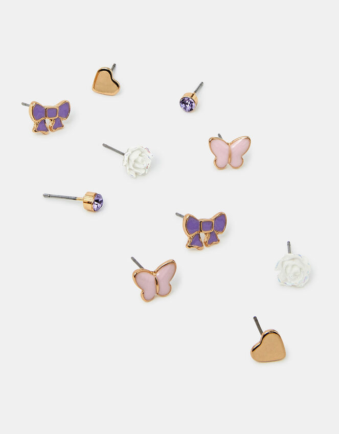 5-Pack Girls Butterfly Bow Stud Earrings, , large
