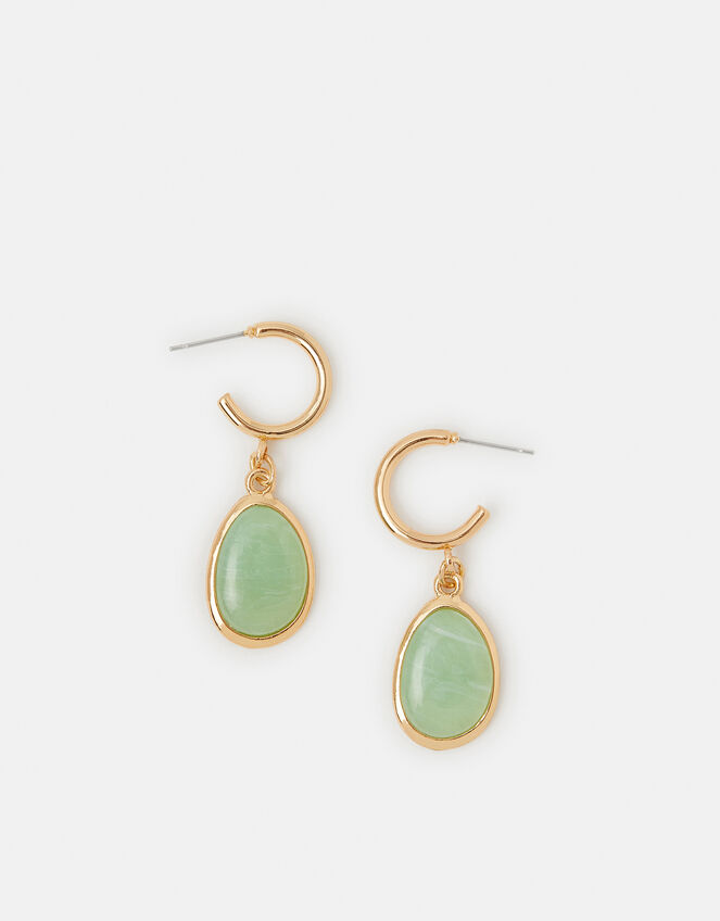 Resin Stone Drop Hoop Earrings, , large