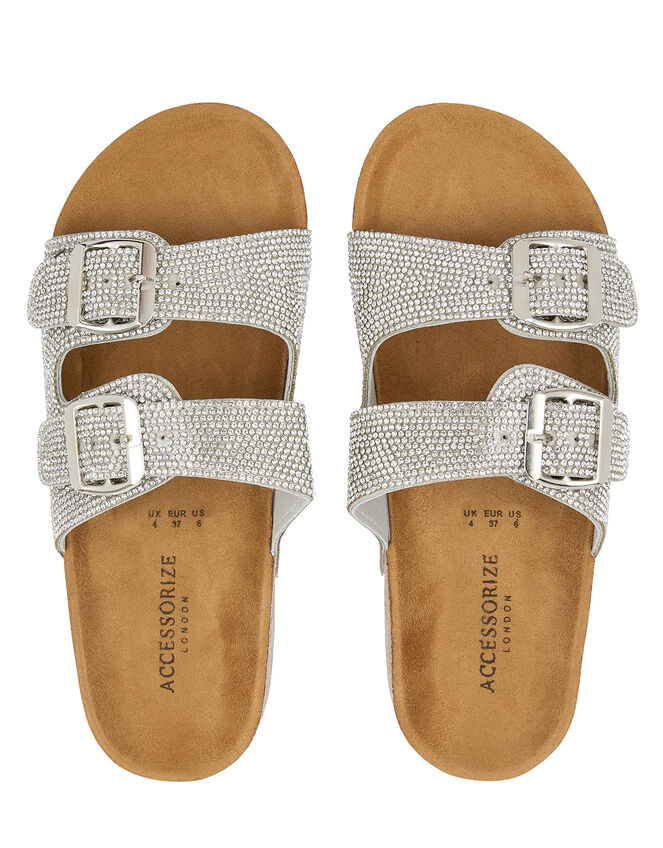 Diamante Buckle Sliders Silver