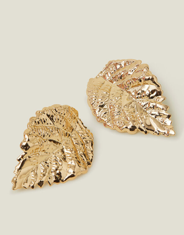 Large Leaf Stud Earrings, , large
