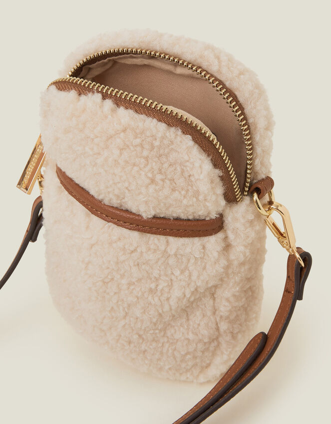 Faux Shearling Cross-Body Phone Bag, , large