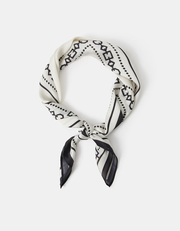 Monochrome Chain Print Satin Scarf, , large