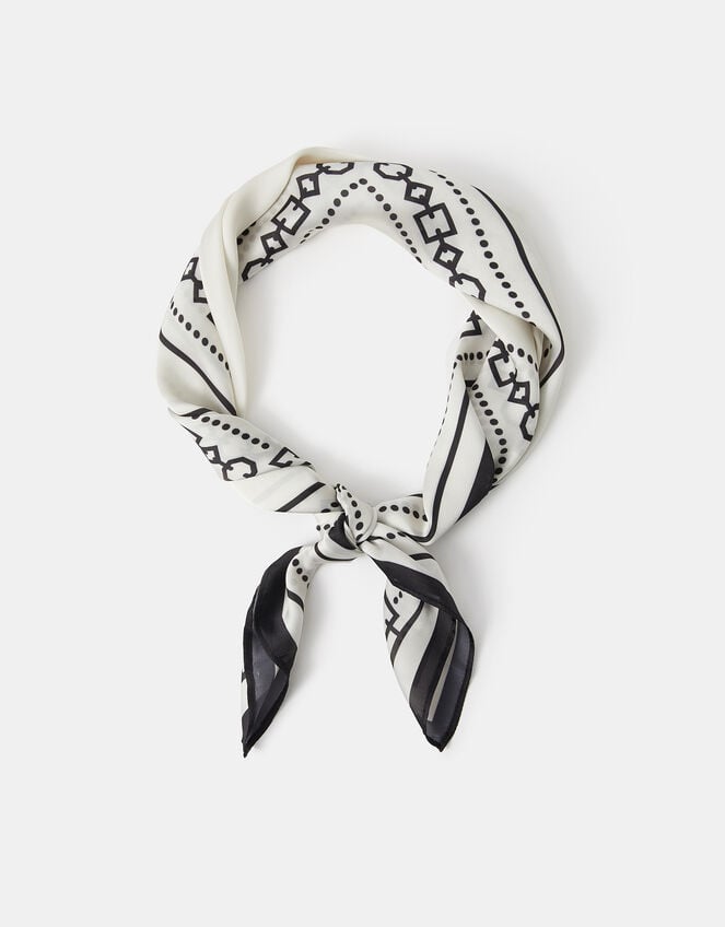 Monochrome Chain Print Satin Scarf, , large