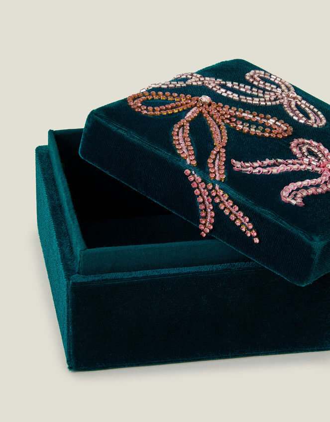 Square Bow Embellished Velvet Jewellery Box, , large