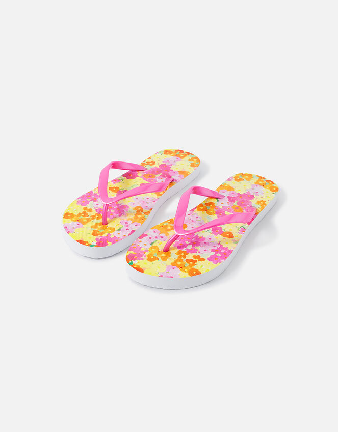 Floral Printed Flip Flops, Pink (PINK), large