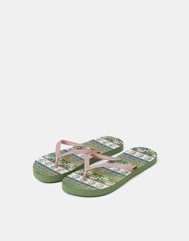 Palm Print Flip Flops, Green (GREEN), large