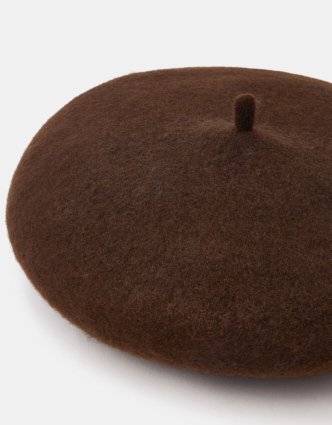 Plain Wool Beret, Brown (CHOCOLATE), large