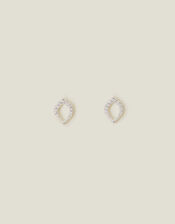 Sterling Silver-Plated Sparkle Tear Drop Studs, , large