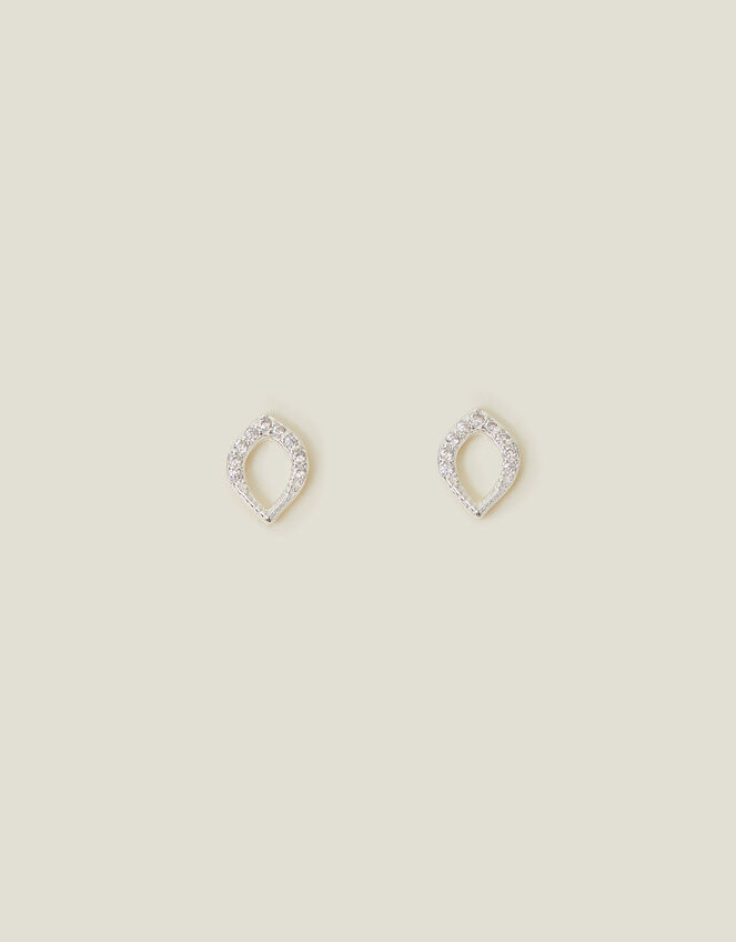 Sterling Silver-Plated Sparkle Tear Drop Studs, , large