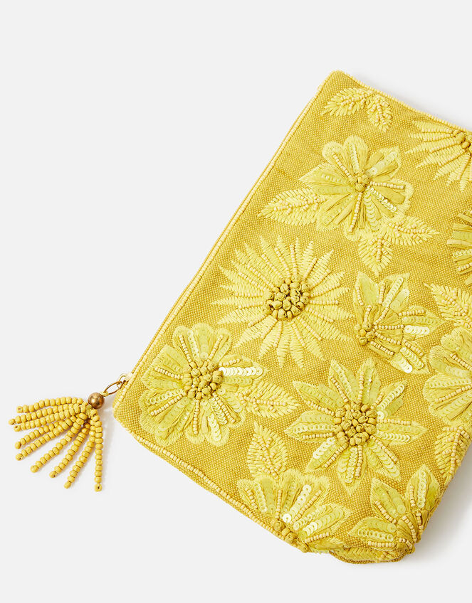 Embellished Raffia Large Flower Pouch, , large