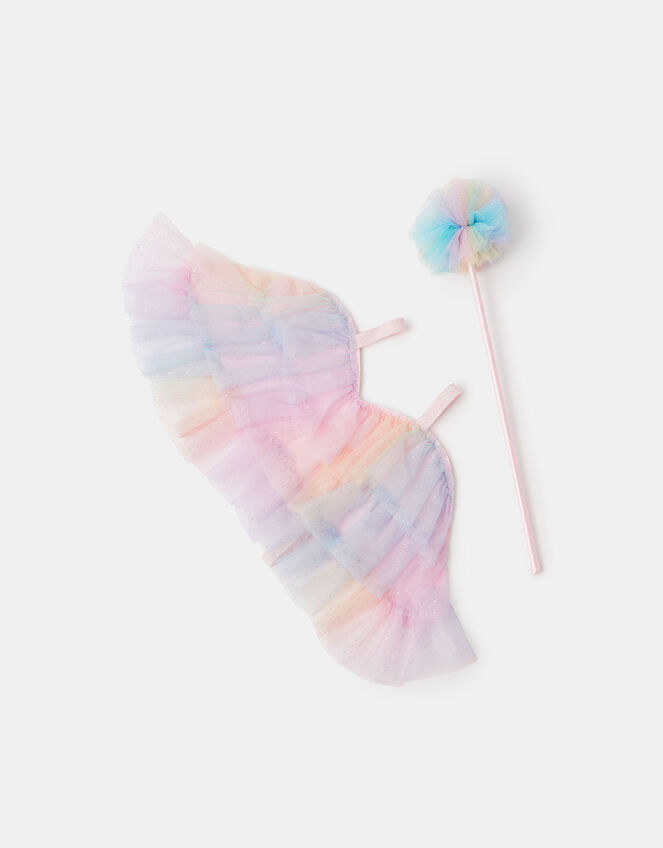 Girls Ombré Frill Fairy Wings & Wand Set, , large