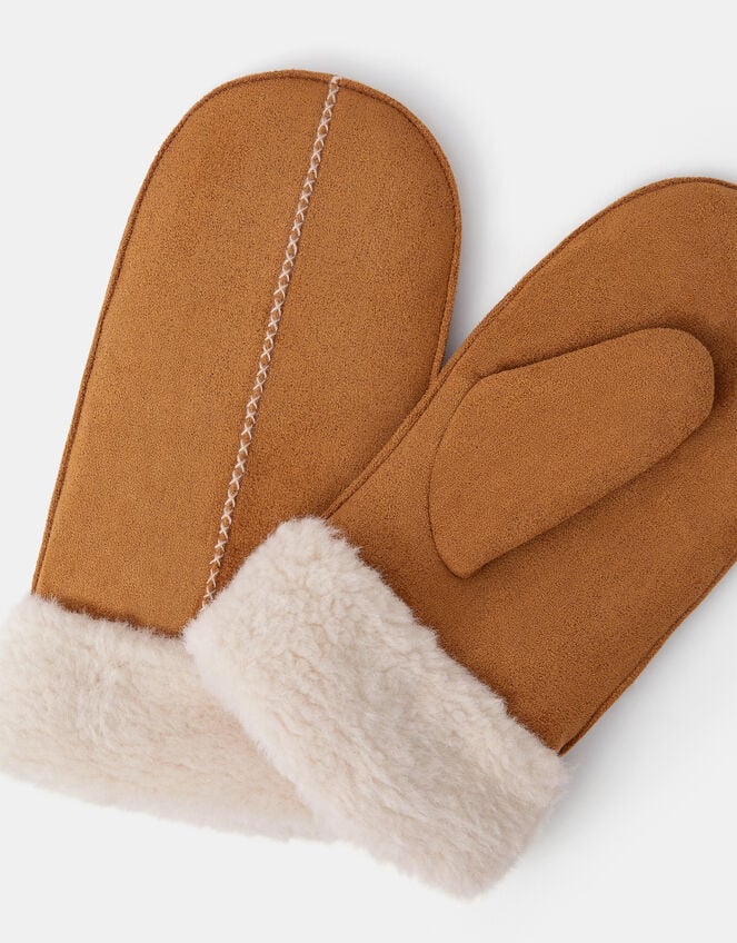 Faux Fur Trim Mittens , , large