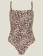 Animal Print Ruched Shaping Swimsuit, Brown (BROWN), large