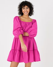 Puff Sleeve Dress in Organic Cotton, Pink (PINK), large