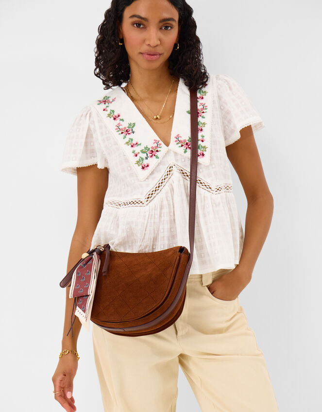 Faux Suede Scarf Crossbody Bag, , large