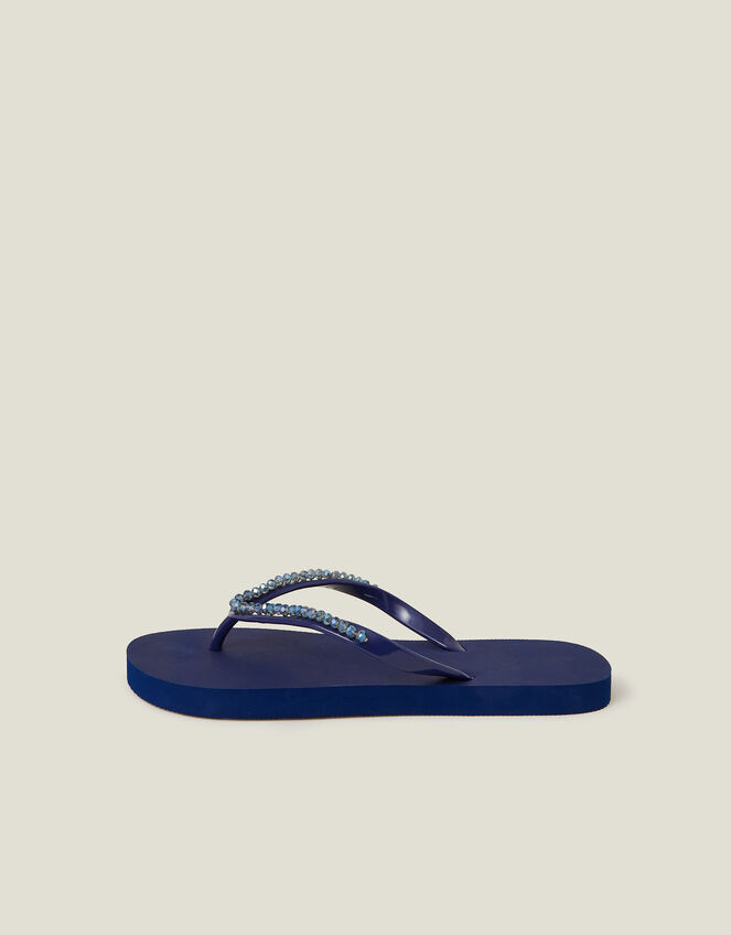 Facet Beaded Flip Flops, Blue (NAVY), large