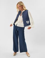 Heart Quilted Denim Waistcoat, DENIM, large