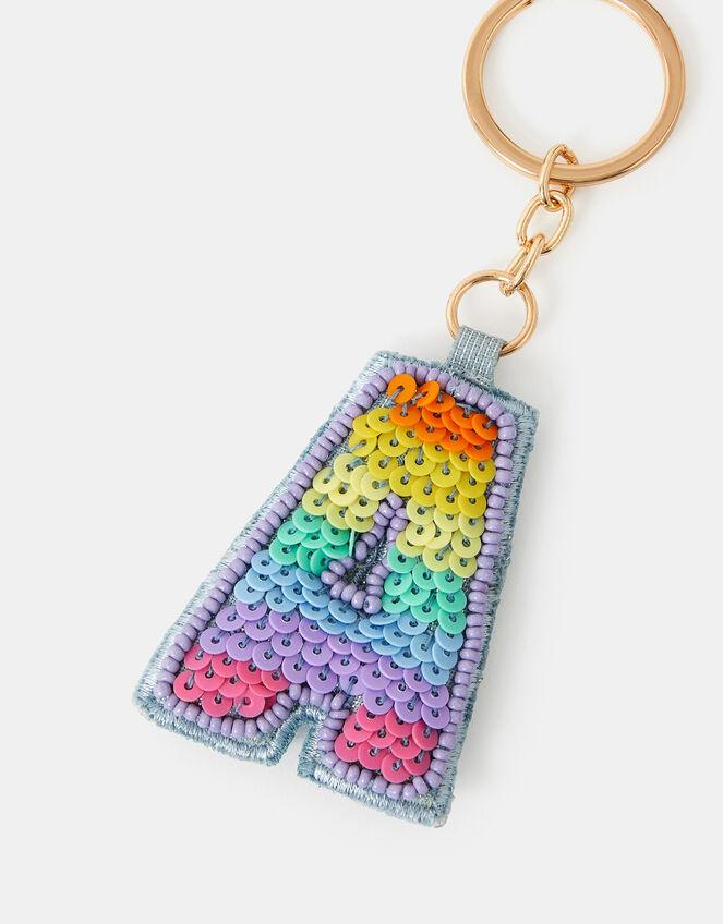 Girls Rainbow Embellished Initial Keyring, Multi (MULTI), large