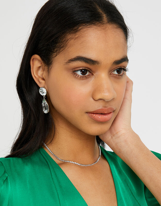Platinum-Plated Crystal Tennis Necklace, , large
