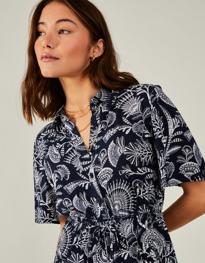 Fan Print Jumpsuit , Blue (NAVY), large