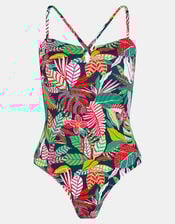 Tropical Print V Insert Swimsuit, Black (BLACK), large