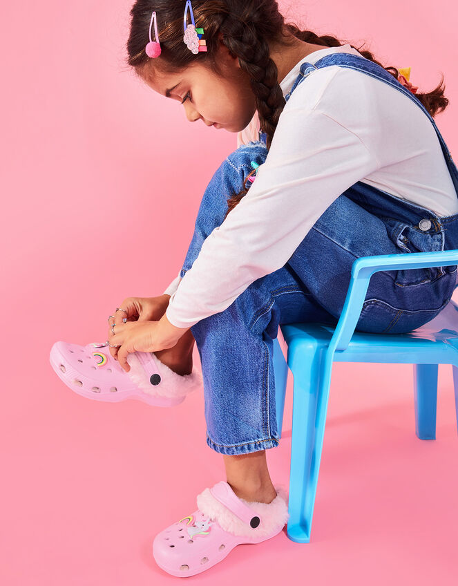 Girls Charm Faux Fur Clogs, Pink (PINK), large
