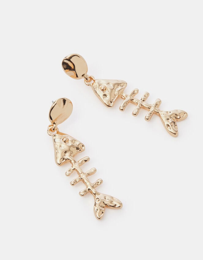 Molten Fish Bone Drop Earrings, , large