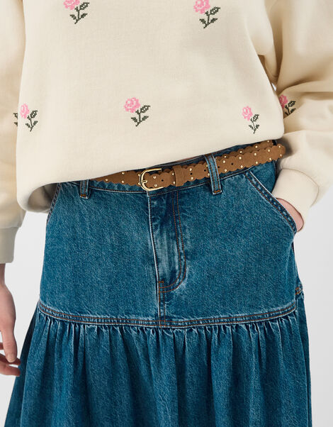 Slim Stud Suede Belt, Tan (TAN), large