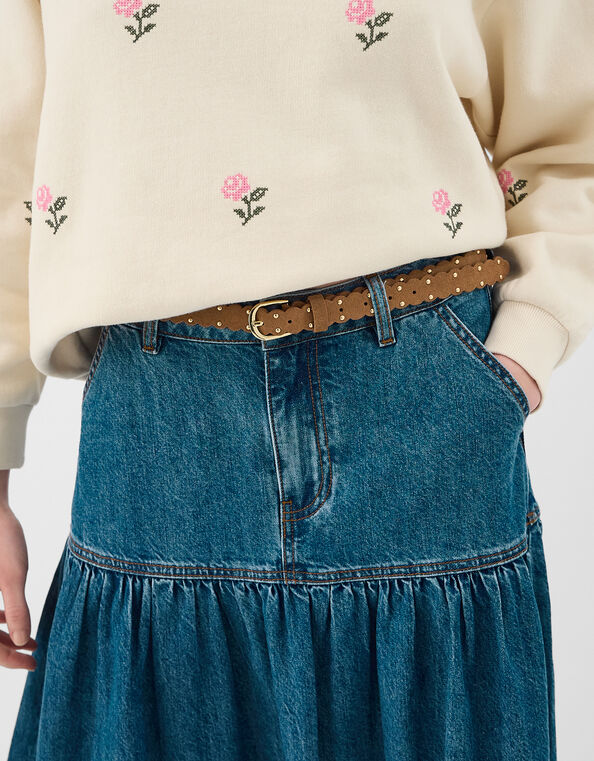 Slim Stud Suede Belt, Tan (TAN), large