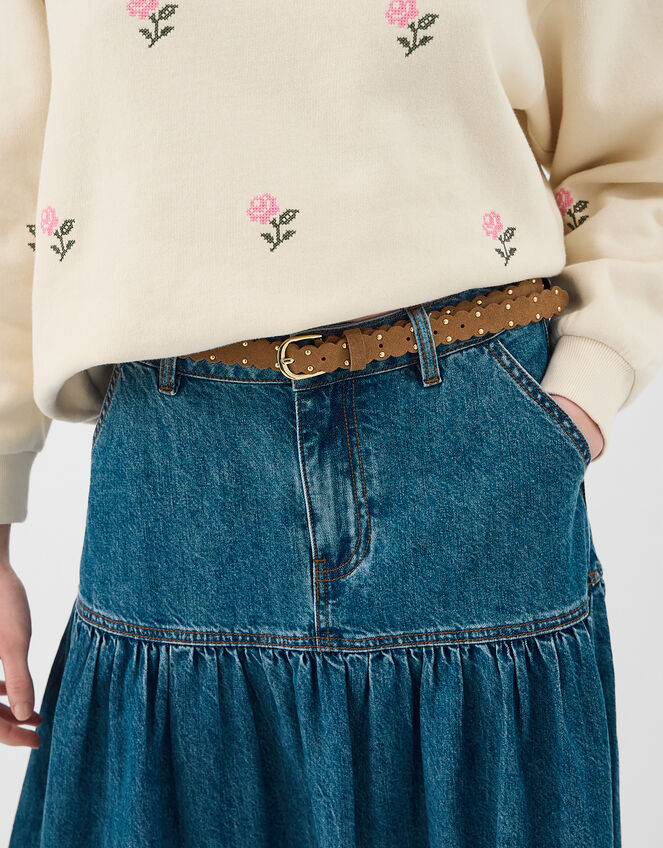 Slim Stud Suede Belt, Tan (TAN), large