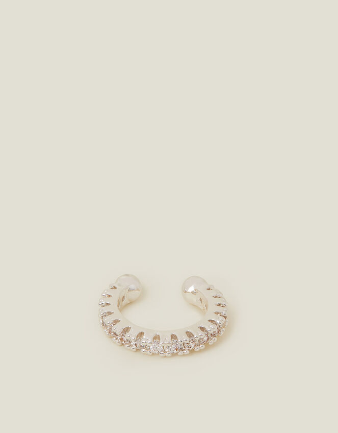 Sterling Silver-Plated Pavé Ear Cuff, , large