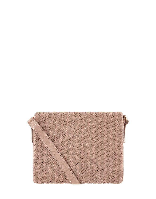 Nora Leather Woven Front Cross-Body Bag, , large