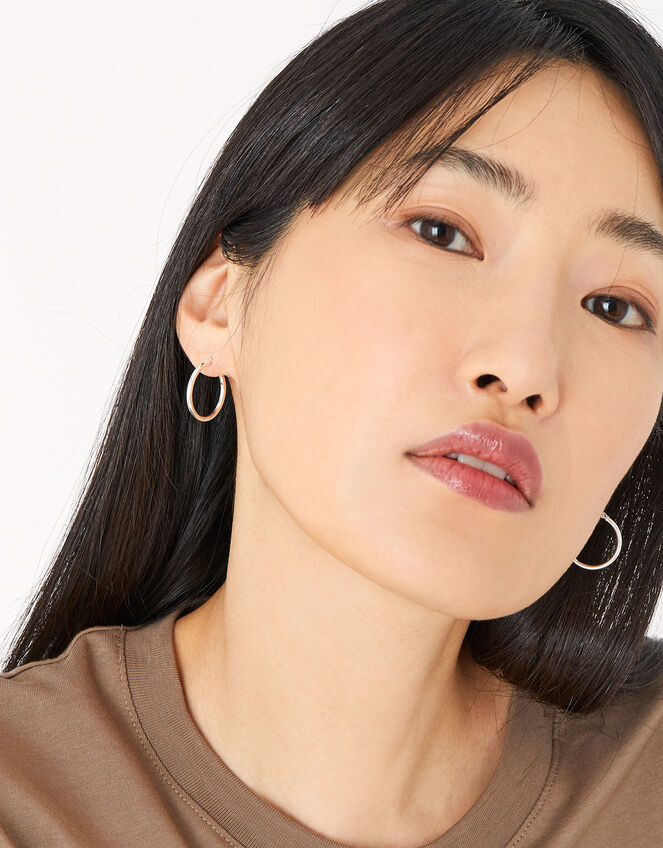Sterling Silver Chunky Hoop Earrings, , large