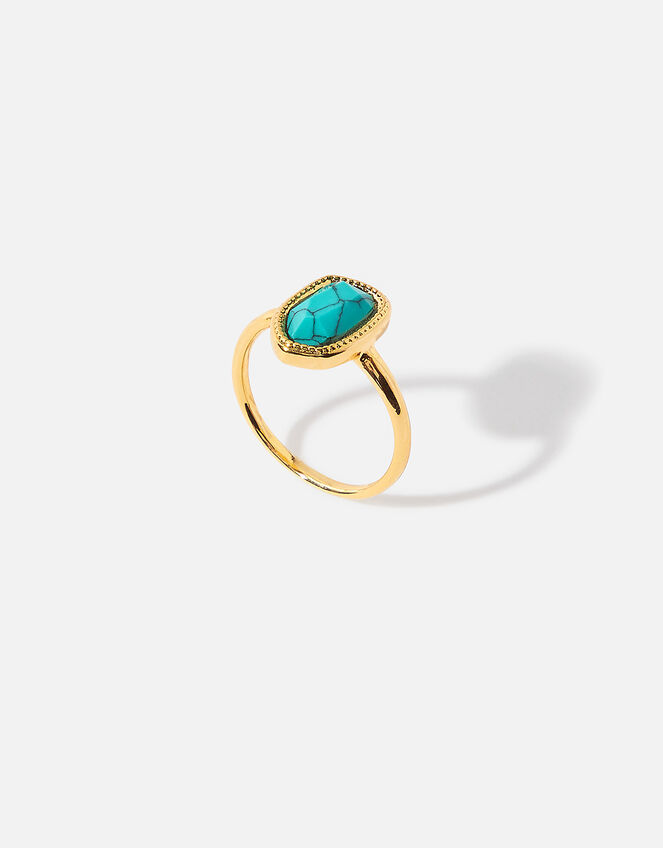 Gold-Plated Irregular Turquoise Ring, Blue (TURQUOISE), large