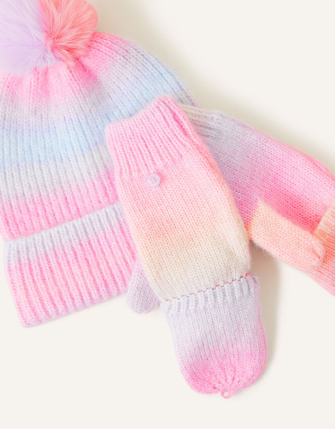 Girls Rainbow Hat and Gloves Set, Multi (PASTEL-MULTI), large