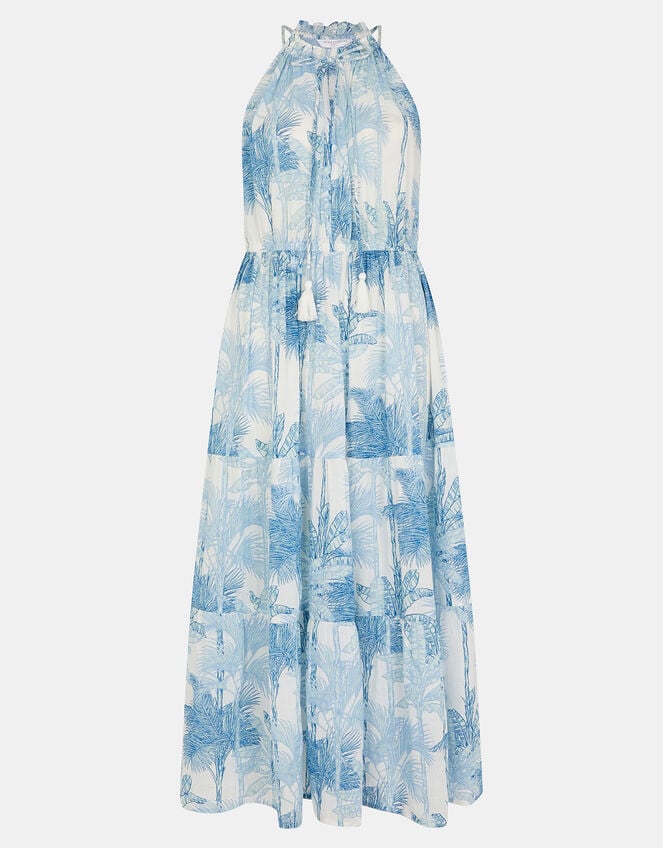 Palm Print Maxi Dress, White (WHITE), large