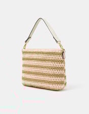 Stripe Raffia Crossbody Bag, , large