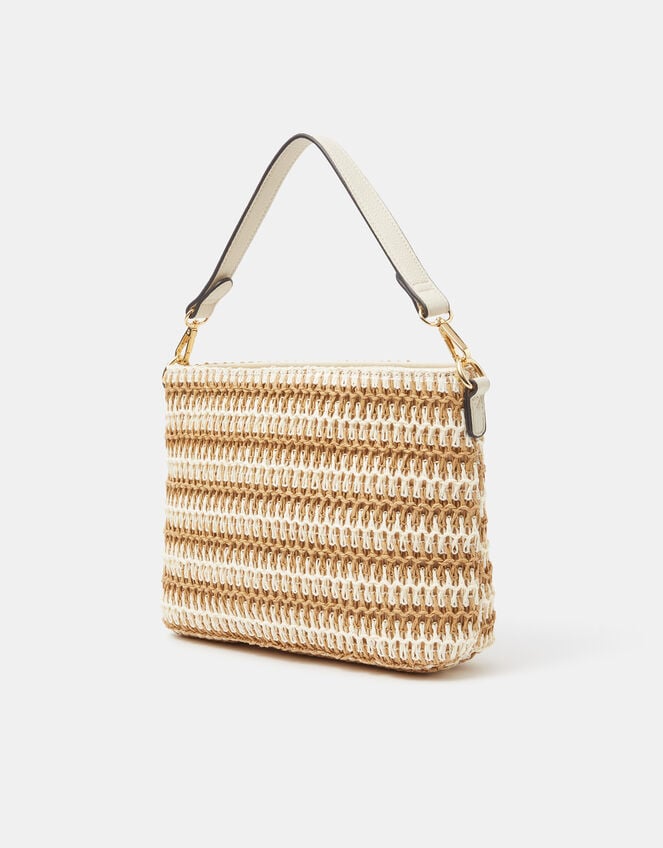 Stripe Raffia Crossbody Bag, , large