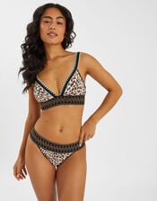 Leopard Print Band Bikini Top, Brown (BROWN), large