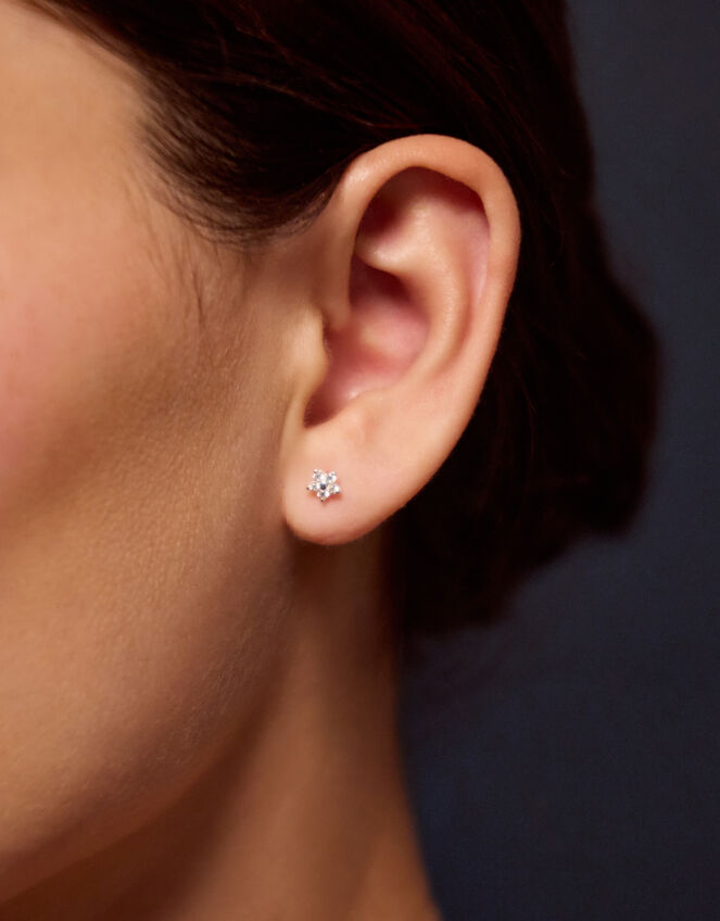 Sterling Silver Flower Flatback Stud, , large