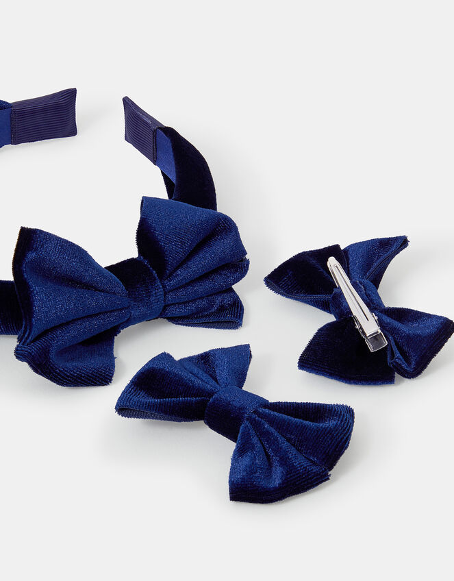 Girls Velvet Bow School Hair Set, , large