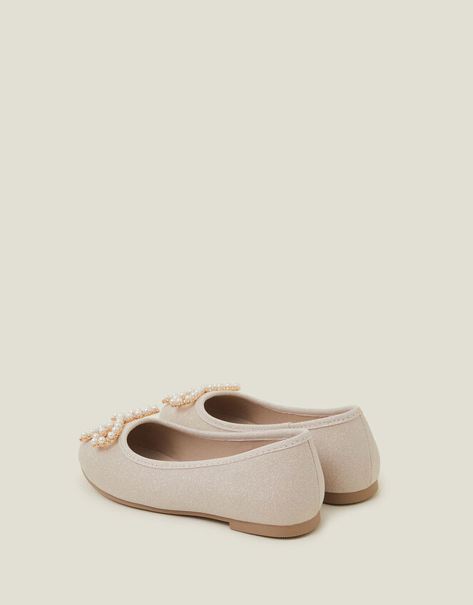 Girls Pearly Bow Ballet Flats, Gold (GOLD), large