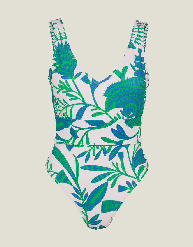 Fan Print Swimsuit, Blue (BLUE), large